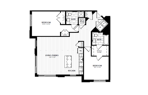 Floor plan for 2 beds, 2 baths, 1194 sqft